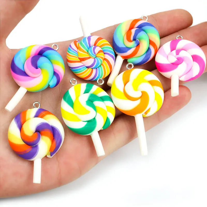 Big Colorful Spiral Lollipop Resin Charms 5pcs Cute Rainbow Candy Pendants for DIY Girls Jewelry Keychain Crafts Accessories 240507