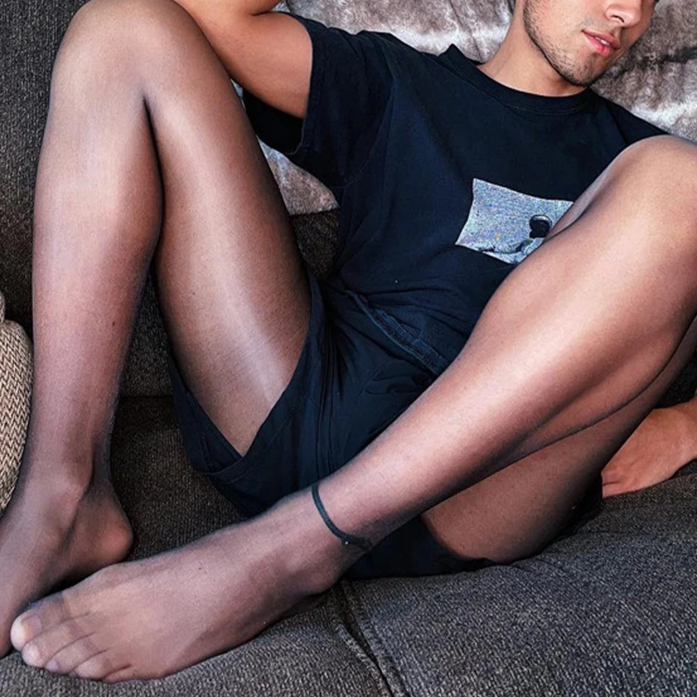 1 piece of summer elastic mens seamless stockings silk high waisted pantyhose sexy solid color mens transparent leggings 240425