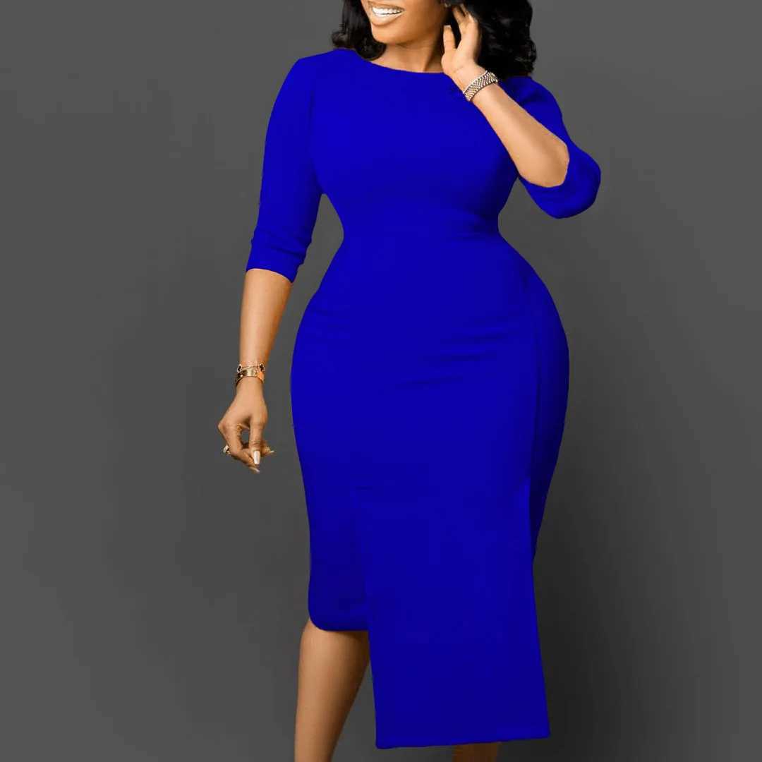 Plus size Dresses New Women Elegant Dress O-neck Half Slve Temperament Dress Kn Length Office Lady Slim Pencil Dress for women Y240510