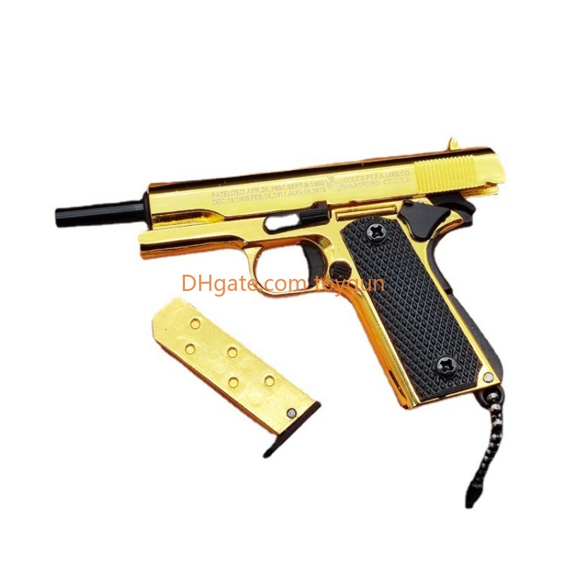 1:3 Metal Gold M1911 Colt Toy Gun Model Fake Gun Mini Alloy Keychain Look Real Collection Pubg Prop Birthday Hanging Gift For Boy Impressive Decompres