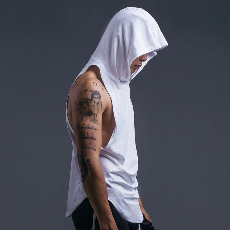 Bodybuilding Stringer Tank Top with hooded Mens Gyms Clothing Fitness Mens Sleeveless Vests Cotton Singlets Muscle Tankops 240429