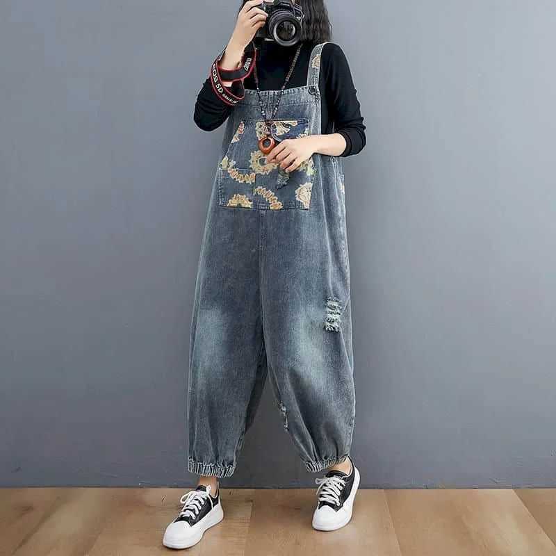 Women's Jumpsuits Rompers Denim Jumpsuits Women Casual Lantern Pants One Piece Outfits Women Rompes Loose Korean Style Vintage Playsuits Women Cl