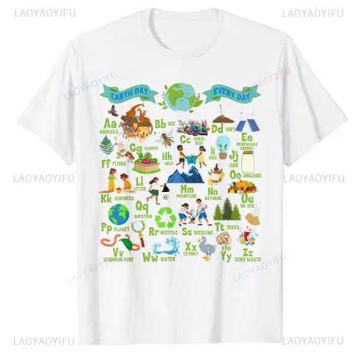 Women's T-Shirt ABCS Save the Earth Teachers Print T-shirts Environmental Awareness Graphics Recycling Nature Tops T Y240509