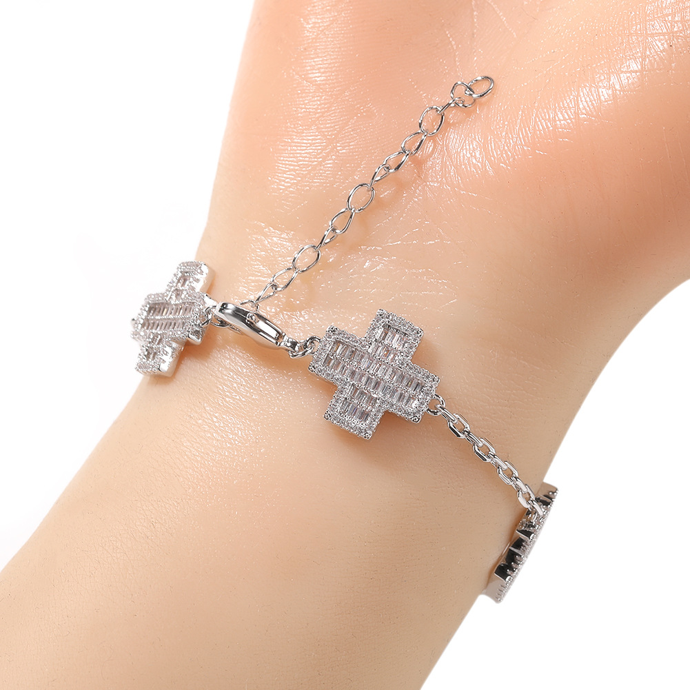 Charm Cross Chain Link Bracelets White 18K Gold Plated Women Men Jewelry Gifts