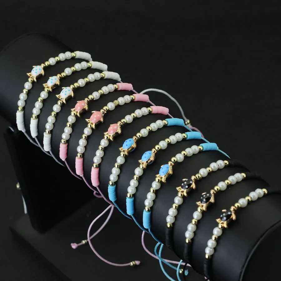 Charm Bracelets Bohemian Marine Animals Turtle Bracelet For Women Handmade Braided Poly Clay Braslet Beach Leisure Pulseira Accessories Joias Y240510