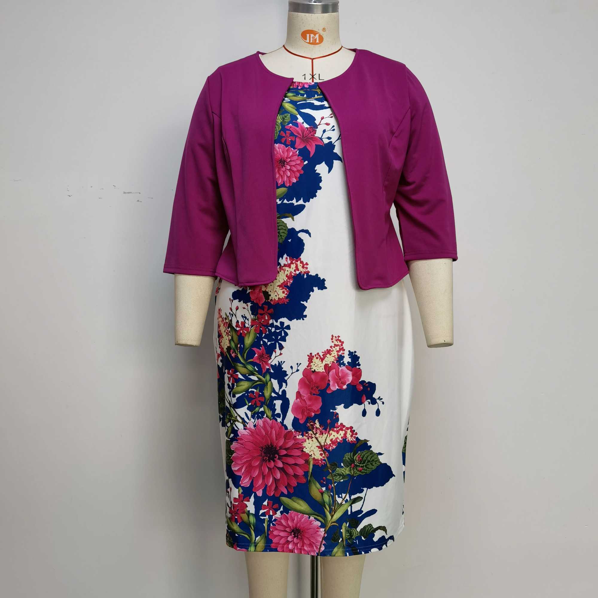 Plus size Dresses Plus Size Floral Print Turkey Style Office Ladies Coat and Dress Suit For Women Y240510