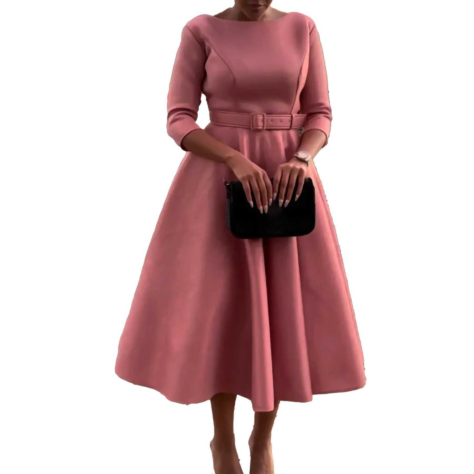 Plus size Dresses Women Vintage Evening Party Dresses Summer Casual long slve Solid Color Ladies Elegant Outfits Plus Size Africa Clothes Y240510