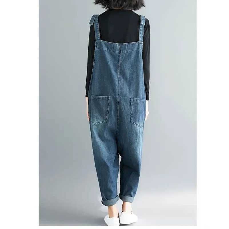 Women's Jumpsuits Rompers Denim Jumpsuits for Women Korean Style Rompers Solid Casual Vintage Playsuits Harem Pants Workwear Pocket Design Women 