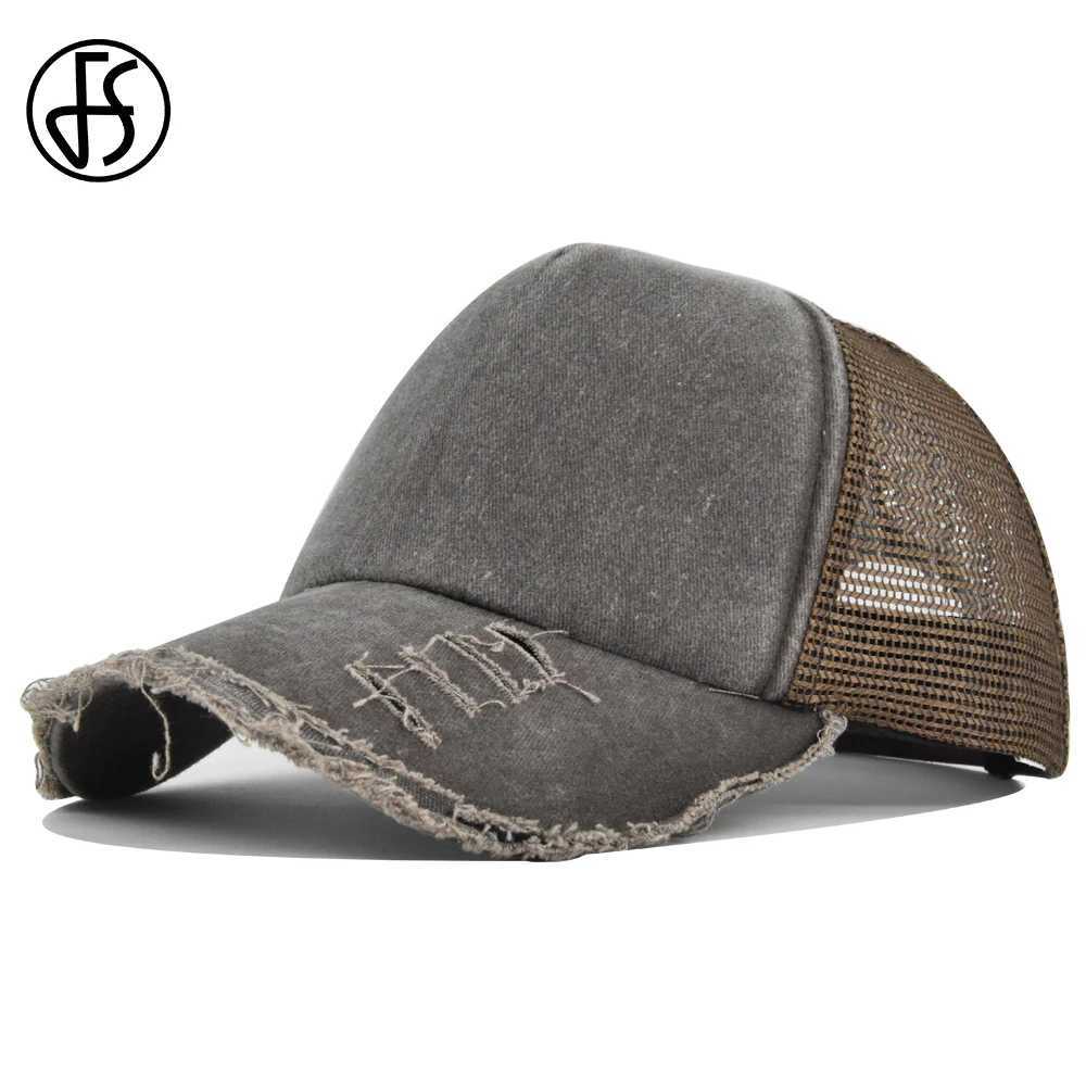 Ball Caps FS Summer Breathbale 5 Panel Trucker Hats Solid Color Worn Design Mesh Hat For Women Brown Navy Men Baseball Cap Bone 2024 Y240507