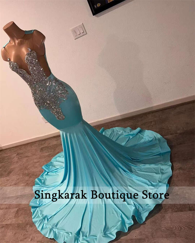 Dias Blue Long Prom 2024 Crystal Rhie Beading Birthday Party Dress Special Reception Gown Robe De Bal 6660306