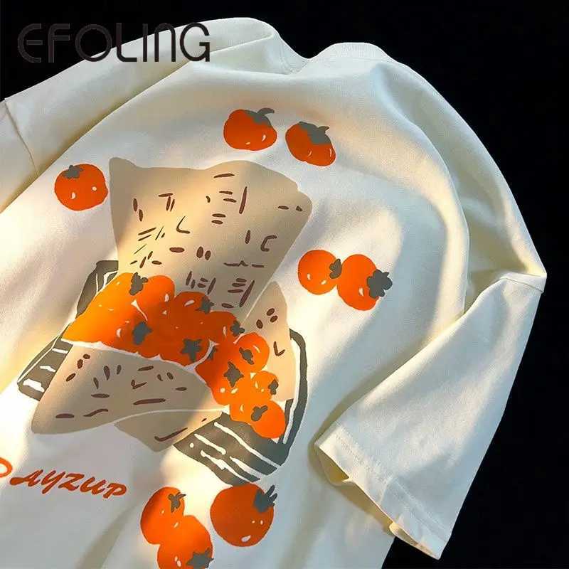 Women's T-Shirt Vintage Oil Painting Fruit Persimmon T-shirt Fashion Strtwear Short Slve Tops Casual Summer Cotton T Cute Cartoon Harajuku Y24050
