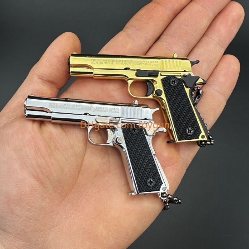 1:3 Metal Gold M1911 Colt Toy Gun Model Fake Gun Mini Alloy Keychain Look Real Collection Pubg Prop Birthday Hanging Gift For Boy Impressive Decompres
