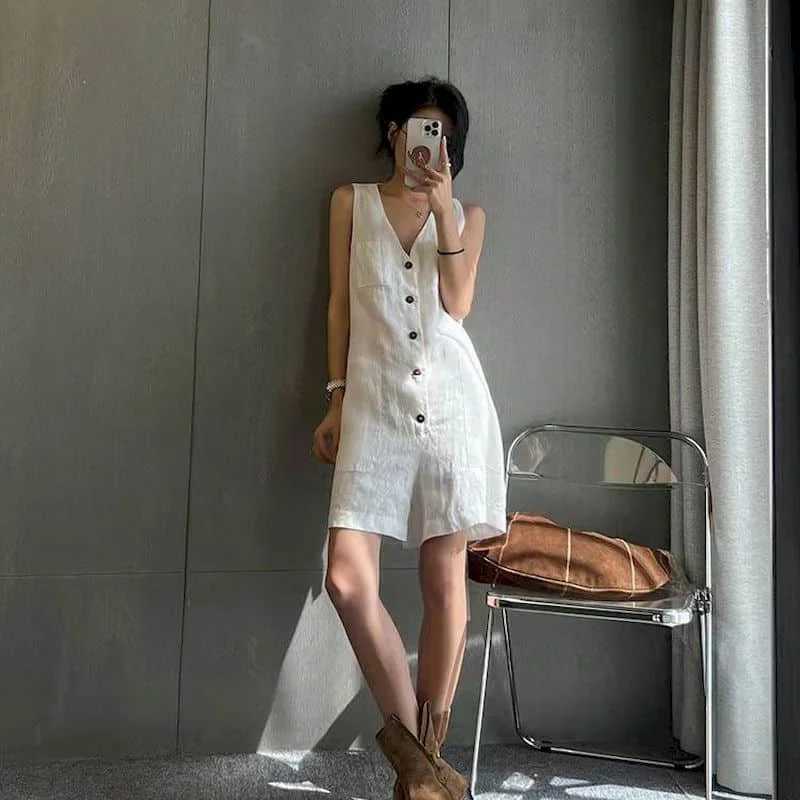 Women's Jumpsuits Rompers V-neck Jumpsuit Wide Leg Shorts Bodysuit High Waist Loose Workwear Pants Overall Large Size Playsuit Women Clothing One