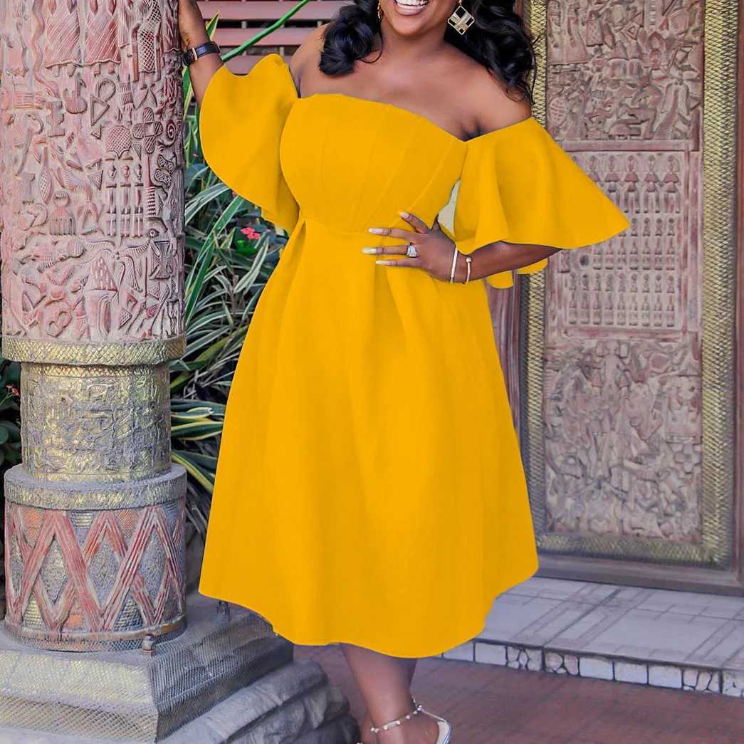 Plus size Dresses Summer Double Layer Ruffle Slve Evening Dresses Solid Color Large Swing Party Dress Elegant Casual Dresses Y240510