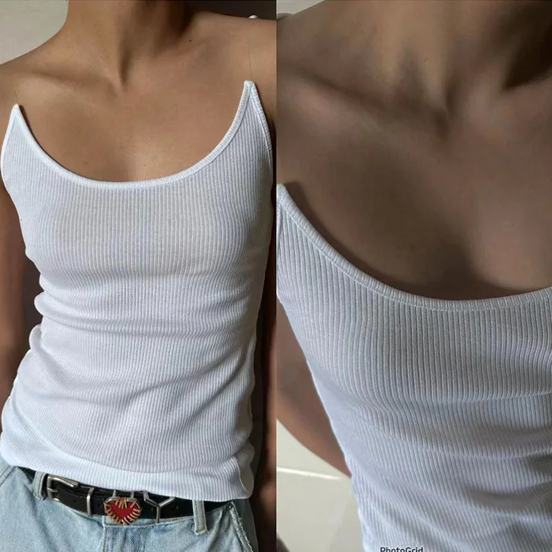 Momoluna Women Ribbed Invisible Strap Tank Top Cropped Camis 240509