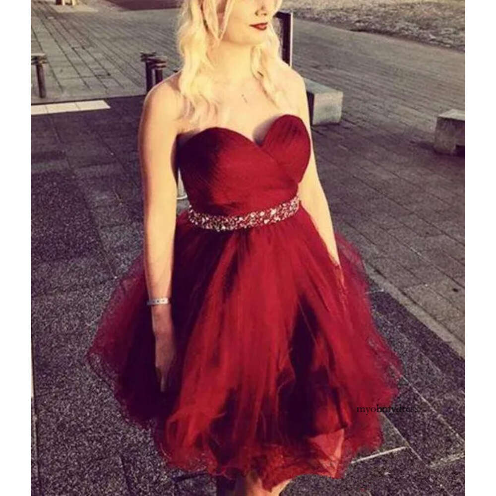 Ruched Organza Bury Short Homecoming Strapless Beaded Waist Graduation Tail Party Dresses Sweetheart Mini Prom Dress Custom 0510