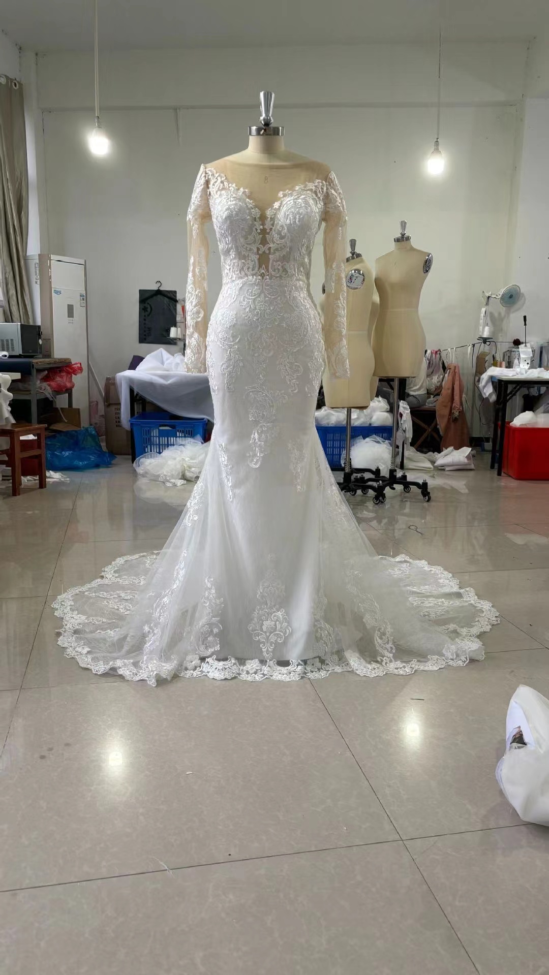Long Sleeves Beach Boho Lace Mermaid Wedding Dresses Bridal Gowns Sheer V-Neck Chapel Train Summer Vestido De Novia