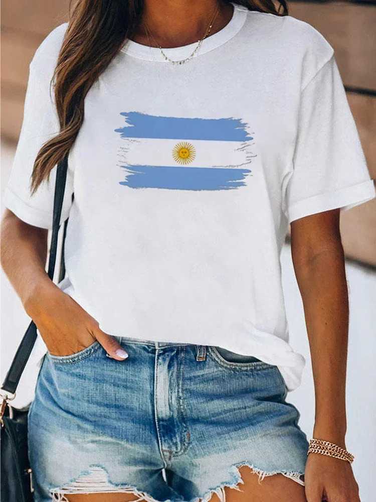 Women's T-Shirt Football Womens T-Shirt Argentina Tops Female Print Graphic Regular Comfortable Simple Loose Comfortable Skin-FriendlyTs Y240509