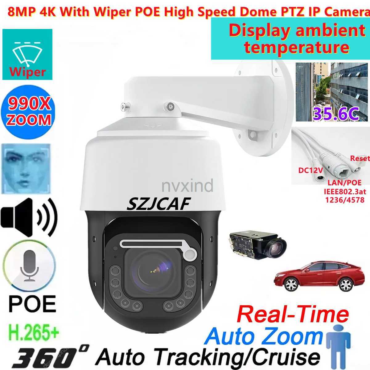 IP Cameras 4K POE high-speed dome PTZ wiper IP camera outdoor 990X zoom Ai car body tracking camera Hikvision protocol 8MP CCTV camera J241128