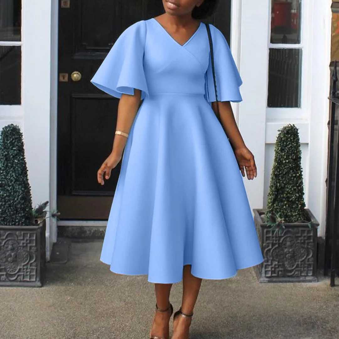 Plus size Dresses African Clothing African Party Evening Dresses for Women Spring 2024 Elegant Half Slve V-neck Midi Dress party dresses Y240510