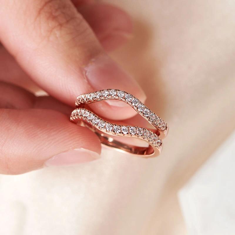Cluster Rings 925 Sterling Silver Rose Gold Color Ring Enhancers 5A Cubic Zirconia Curved Wedding Band For Women Guard Engagement