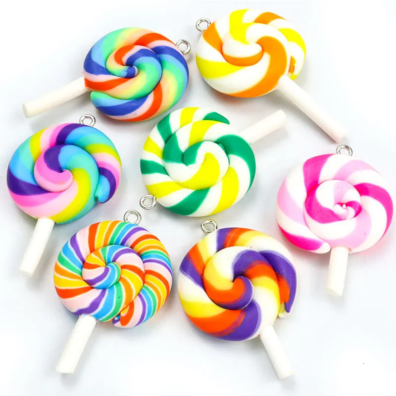 Big Colorful Spiral Lollipop Resin Charms 5pcs Cute Rainbow Candy Pendants for DIY Girls Jewelry Keychain Crafts Accessories 240507