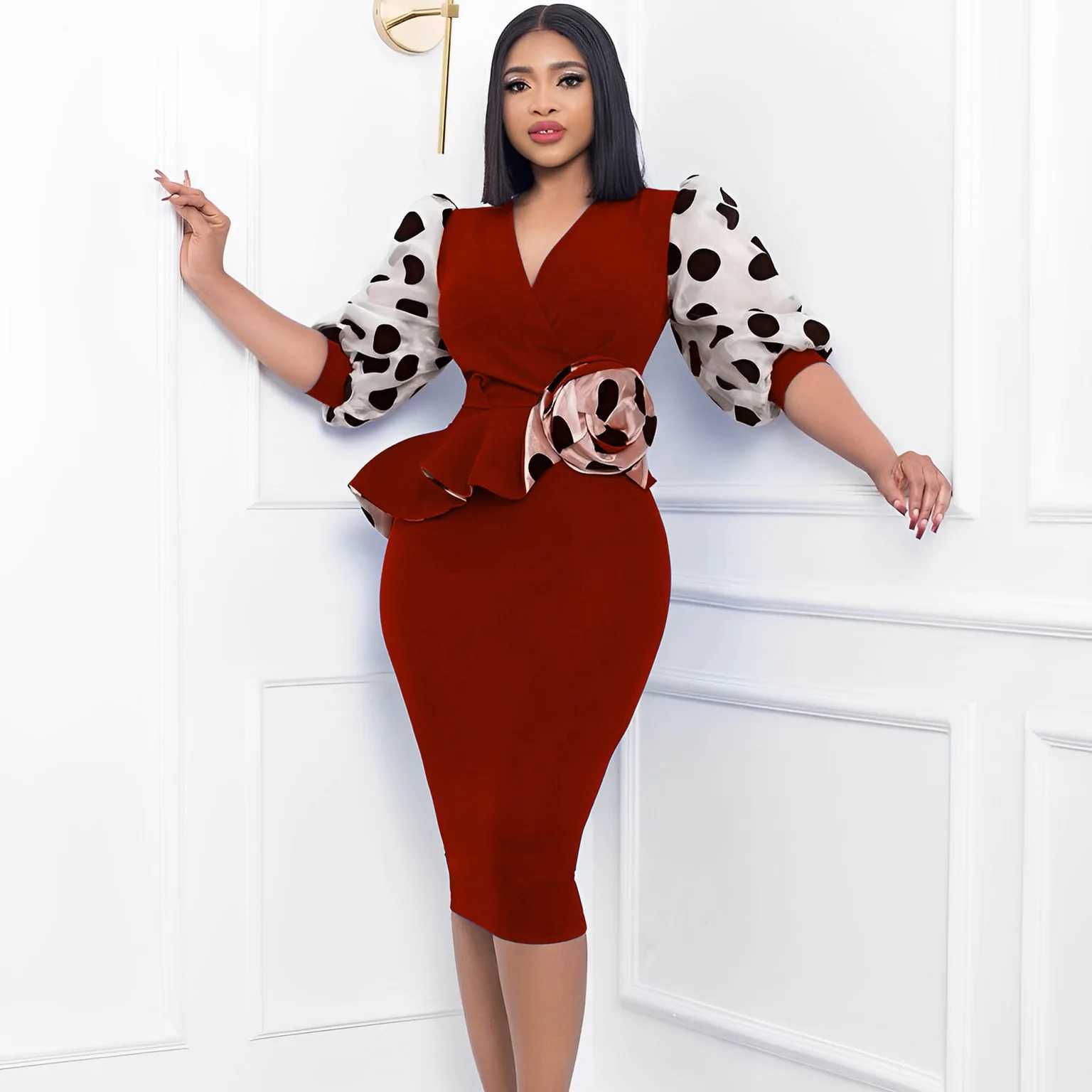 Plus size Dresses Womens Dress Elegant fashion Dress Summer V-Neck Slim Office Lady Pencil high waist Bodycon Midi Dresses Party Vestidos Y240510