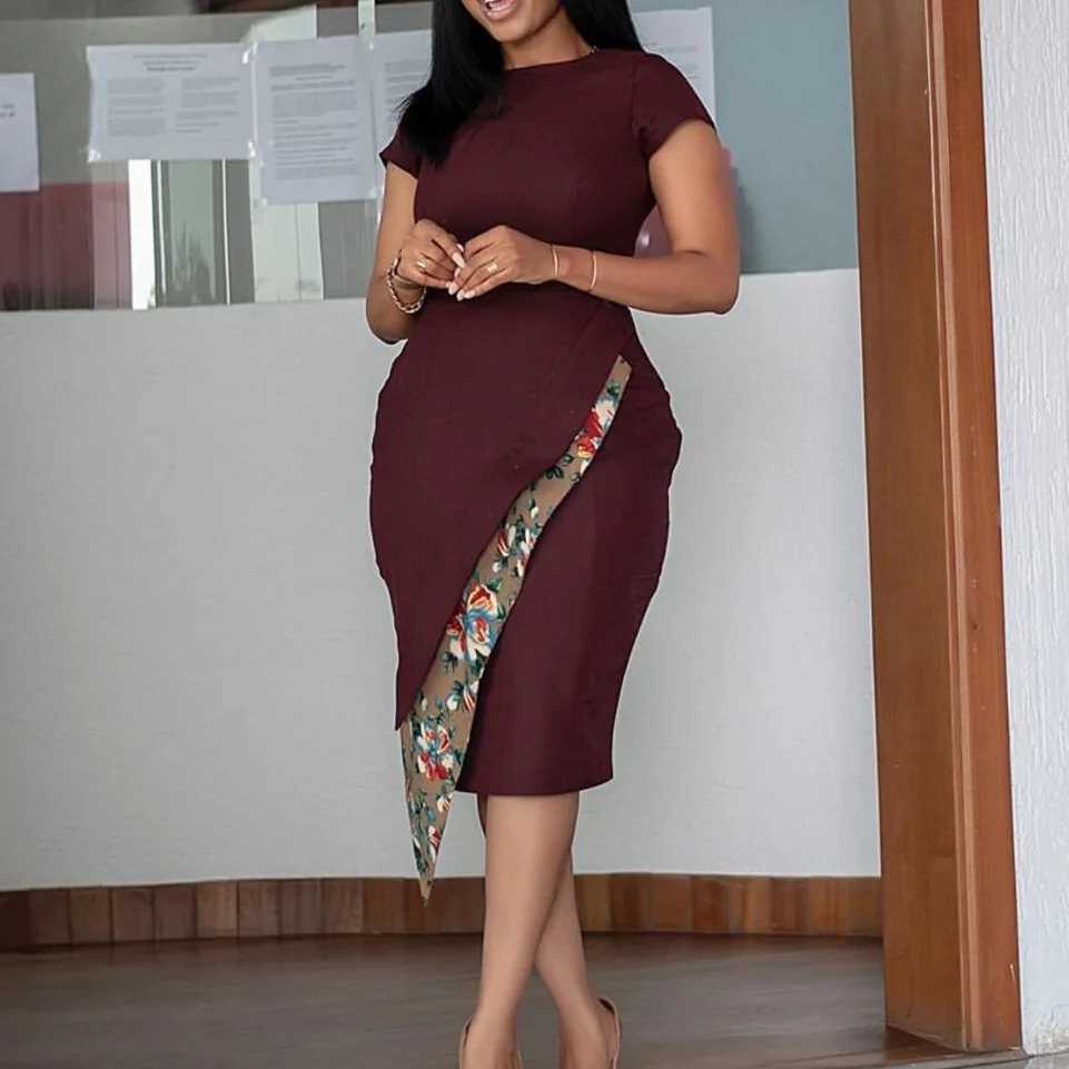 Plus size Dresses Summer new arrival fashion sexy casual printed slim fit office dress short slve temperament plus size OL dress women clothing Y24051