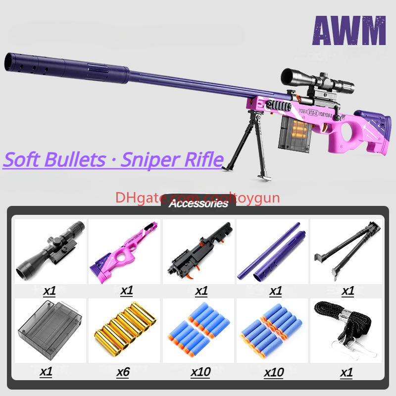 DIY Sniper Rifle Soft Bullets with Scope Assembleable Shell Ejection Manual Foam Dart Suction Cup Toy Gun Outdoor Cs Game Prop Toy for Adult Birthday 