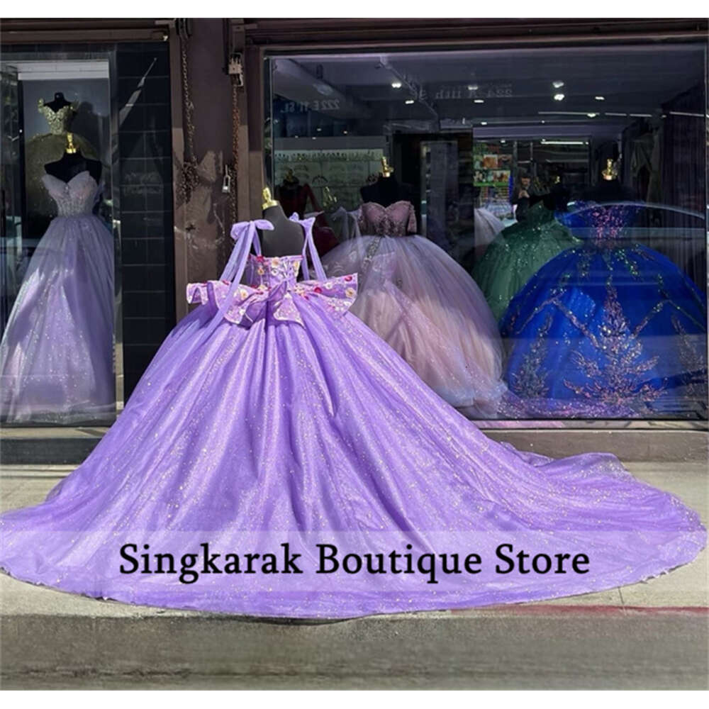 Design Purple New Quinceanera Dress Ball Gown Straps Wers Appliques Beading Corset Pageant Sweet 15 Prom Party Puffy Train