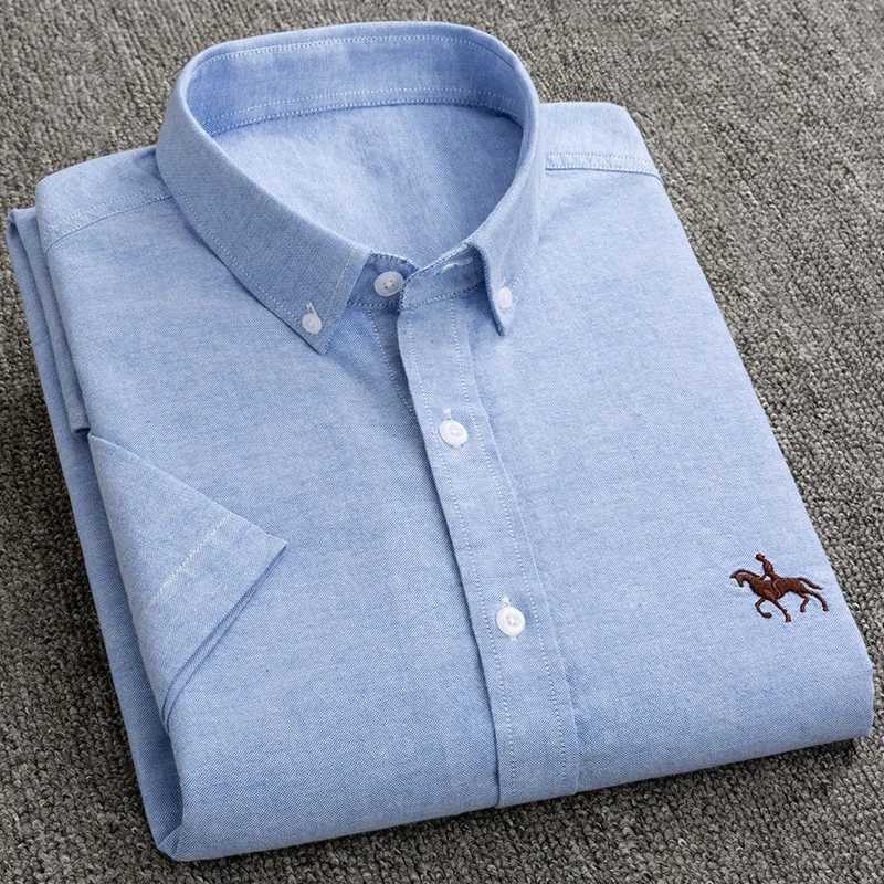 Men's Casual Shirts Summer Short Sleve Mens Shirt Plus Size Clothing 3xl 4xl 5xl 6xl Cotton Oxford Solid Stripe Mens Casual Shirt T240508