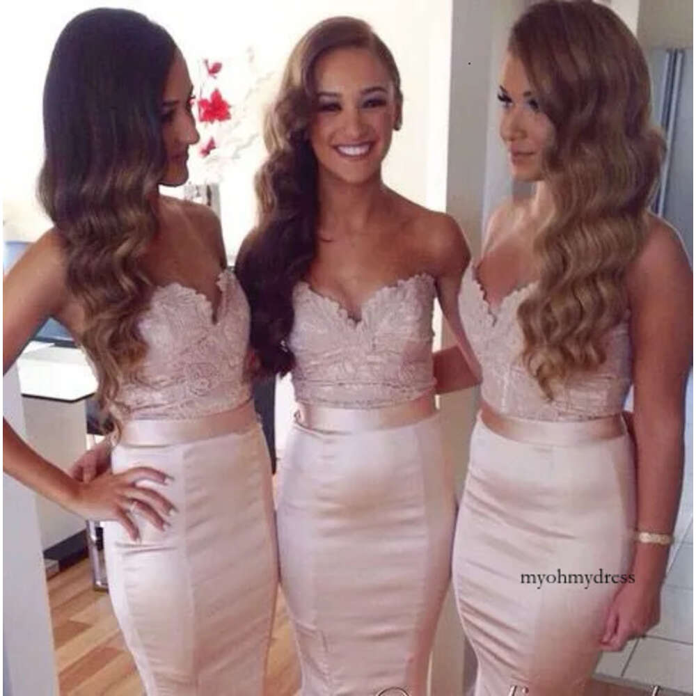 Blush Pink Lace Long Bridesmaid 2016 Sweetheart Neckline Madrinha Brush Train Formal Party Evening Dresses Vestido Longo 0510