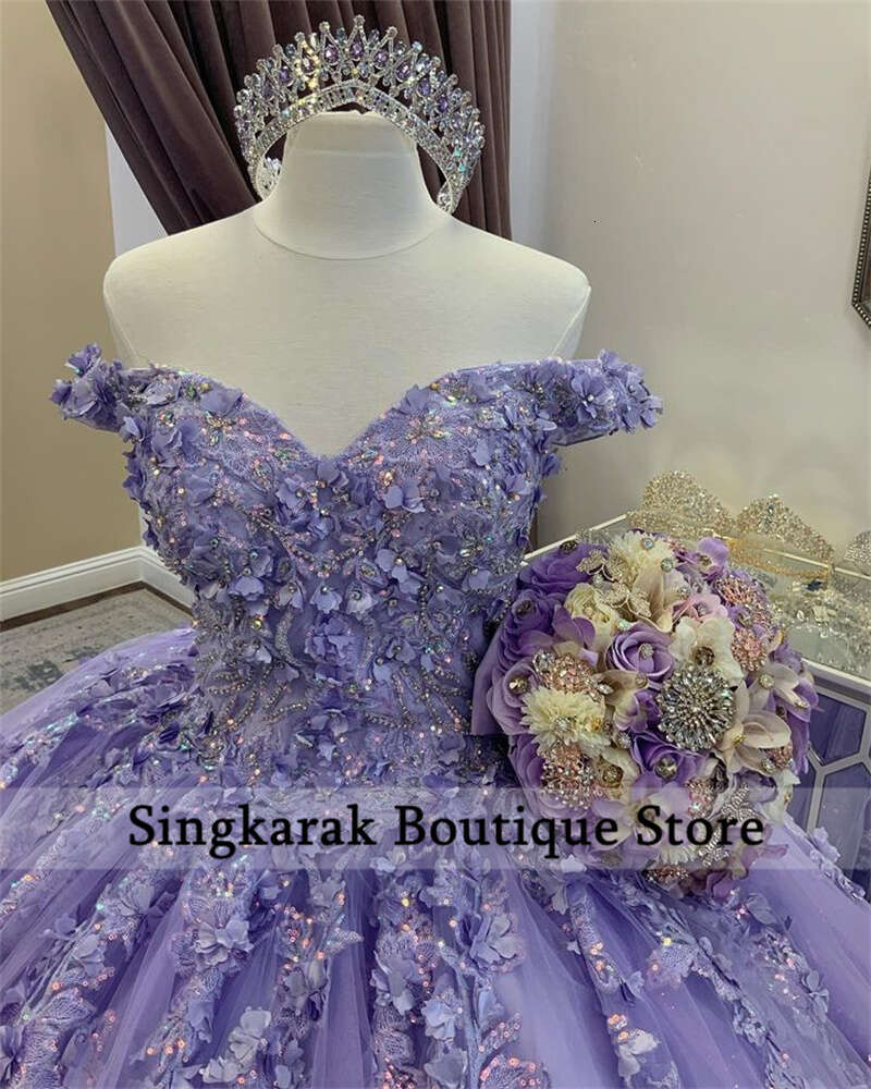 New Arrival Lavender Quinceanera Dresses Ball Sparkly Bead Sequin Flower Applique Birthday Party Dress Sweet 16th Prom Gown