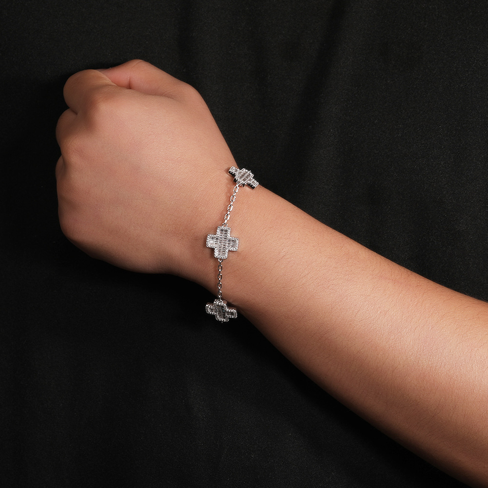 Charm Cross Chain Link Bracelets White 18K Gold Plated Women Men Jewelry Gifts