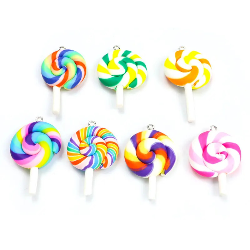 Big Colorful Spiral Lollipop Resin Charms 5pcs Cute Rainbow Candy Pendants for DIY Girls Jewelry Keychain Crafts Accessories 240507
