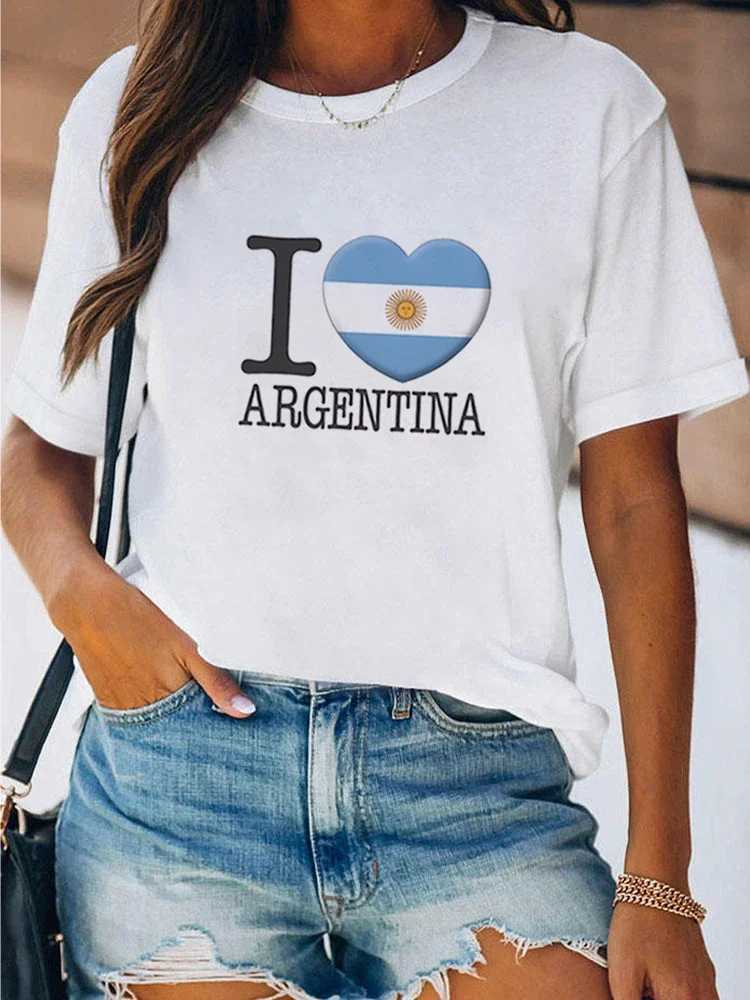 Women's T-Shirt Football Womens T-Shirt Argentina Tops Female Print Graphic Regular Comfortable Simple Loose Comfortable Skin-FriendlyTs Y240509