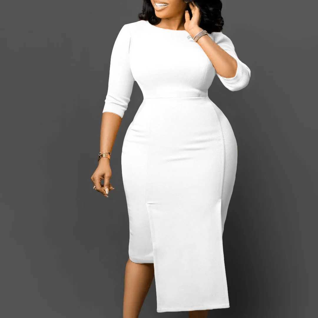 Plus size Dresses New Women Elegant Dress O-neck Half Slve Temperament Dress Kn Length Office Lady Slim Pencil Dress for women Y240510