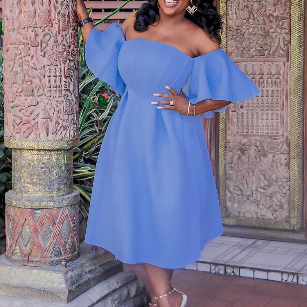Plus size Dresses Summer Double Layer Ruffle Slve Evening Dresses Solid Color Large Swing Party Dress Elegant Casual Dresses Y240510