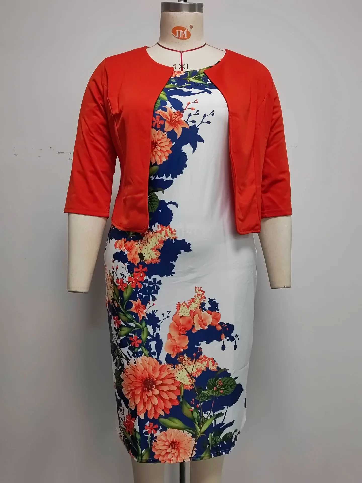 Plus size Dresses Plus Size Floral Print Turkey Style Office Ladies Coat and Dress Suit For Women Y240510