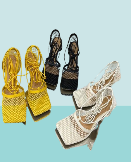 New Fashion Mesh Sandals Women Ladies Shoes Breathable Mesh Square Toe Shoes Ladies High Heels