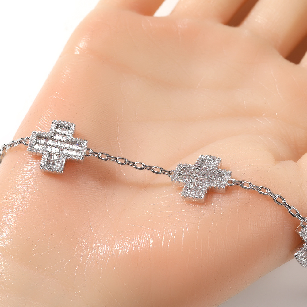 Charm Cross Chain Link Bracelets White 18K Gold Plated Women Men Jewelry Gifts
