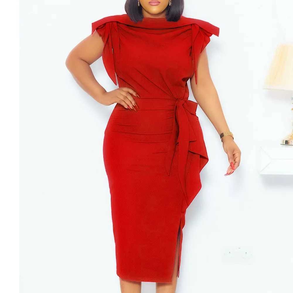 Plus size Dresses Elegant Fashion red Office Pencil Dress Women Summer Simple Slim Work Party Vestidos bodycon dress plus size Y240510