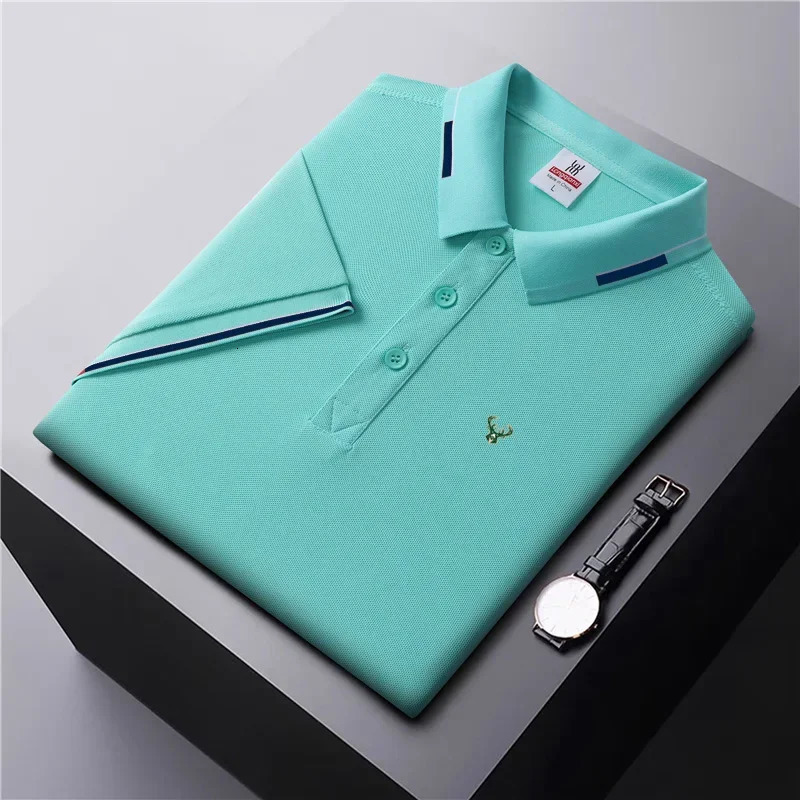 2024 Golf Mens Summer Short sleeved POLOT T-shirt Casual Cotton Breathable Top Flip Collar Short sleeved Golf Clothing 240510
