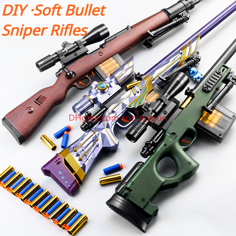 DIY Sniper Rifle Soft Bullets with Scope Assembleable Shell Ejection Manual Foam Dart Suction Cup Toy Gun Outdoor Cs Game Prop Toy for Adult Birthday 