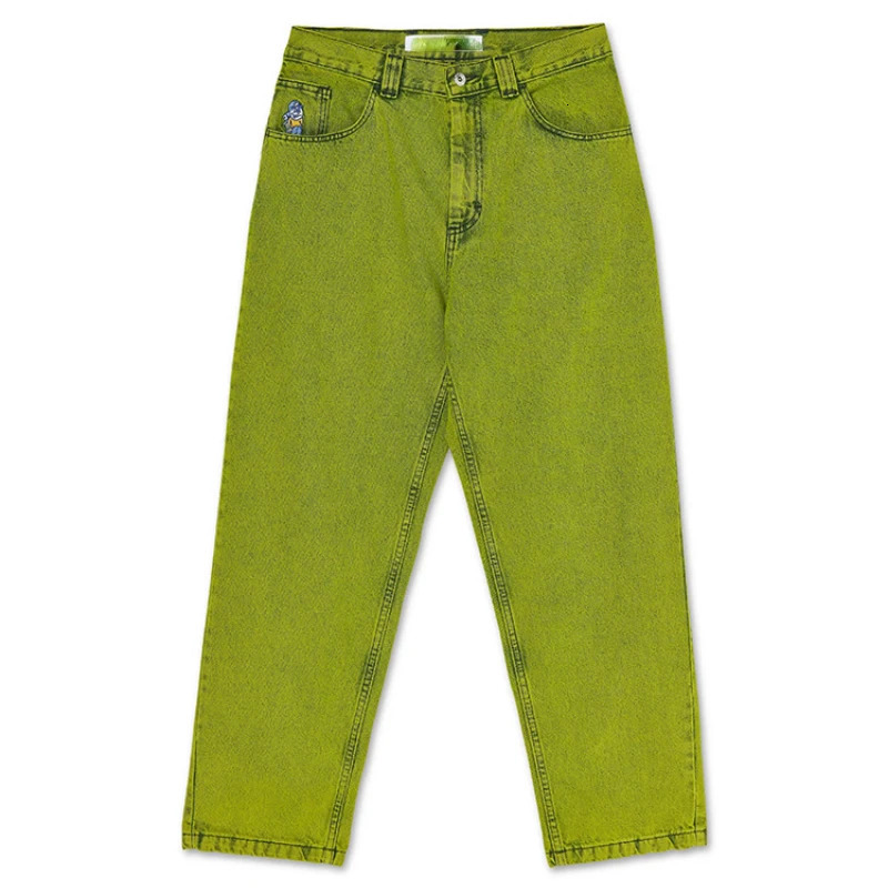 Green washed personalized pattern skateboard culture high-waist jeans men y2k hip-hop versatile straight wide-leg pants 240428