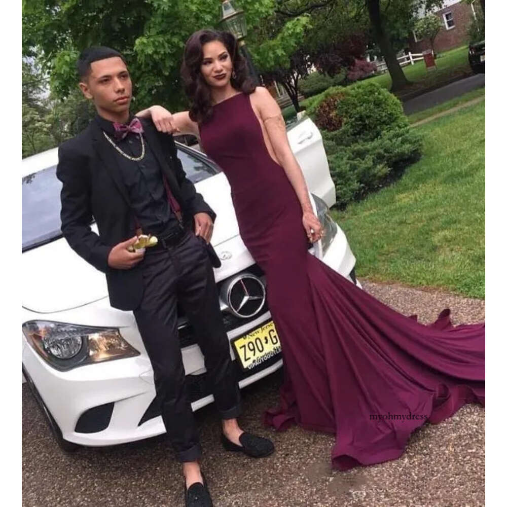 Couple Bury Mermaid Prom Sexy Backless Gowns Crew Neck Evening Party Graduation Dresses Cheap Vestidos De Fiesta 0510