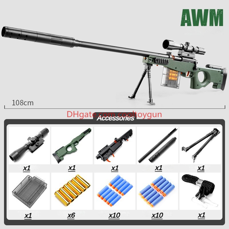 DIY Sniper Rifle Soft Bullets with Scope Assembleable Shell Ejection Manual Foam Dart Suction Cup Toy Gun Outdoor Cs Game Prop Toy for Adult Birthday 