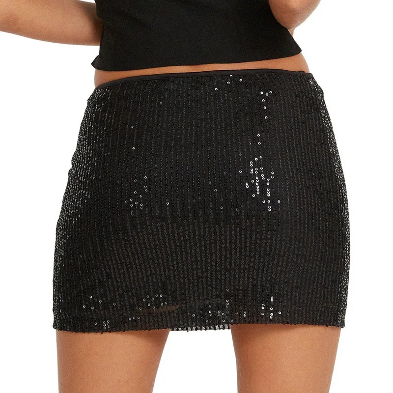 WPNAKS Women Sequins Mini Skirts Evening Party Summer Clothes Shiny Sequined Holiday Short Skirts Sexy Club Streetwear 240506