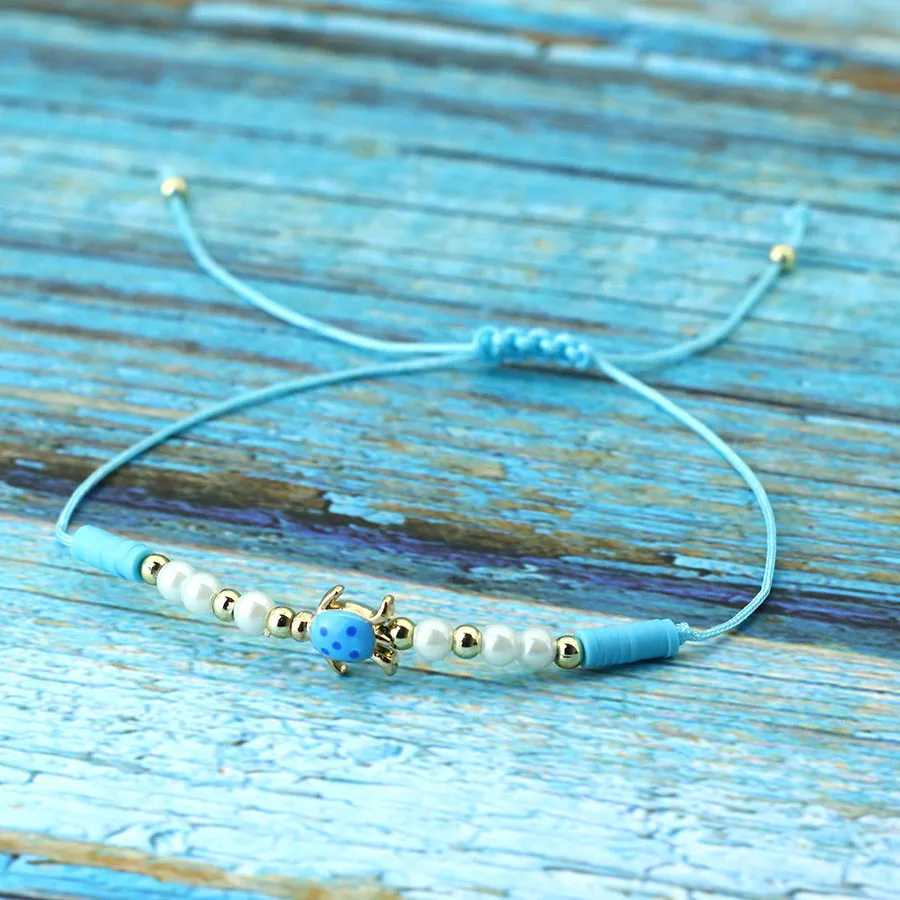 Charm Bracelets Bohemian Marine Animals Turtle Bracelet For Women Handmade Braided Poly Clay Braslet Beach Leisure Pulseira Accessories Joias Y240510