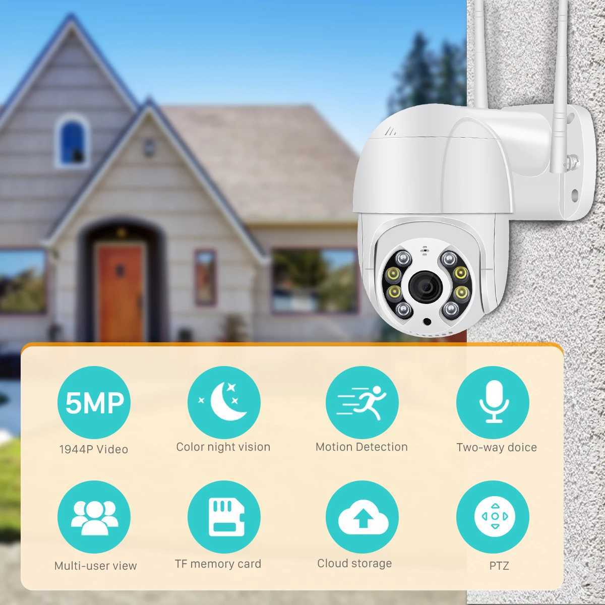 IP Cameras 5MP PTZ IP Camera Wifi Outdoor AI Human Detection Audio 1080P Wireless Security CCTV Camera P2P RTSP 4X Digital Zoom Wifi Camera d240510